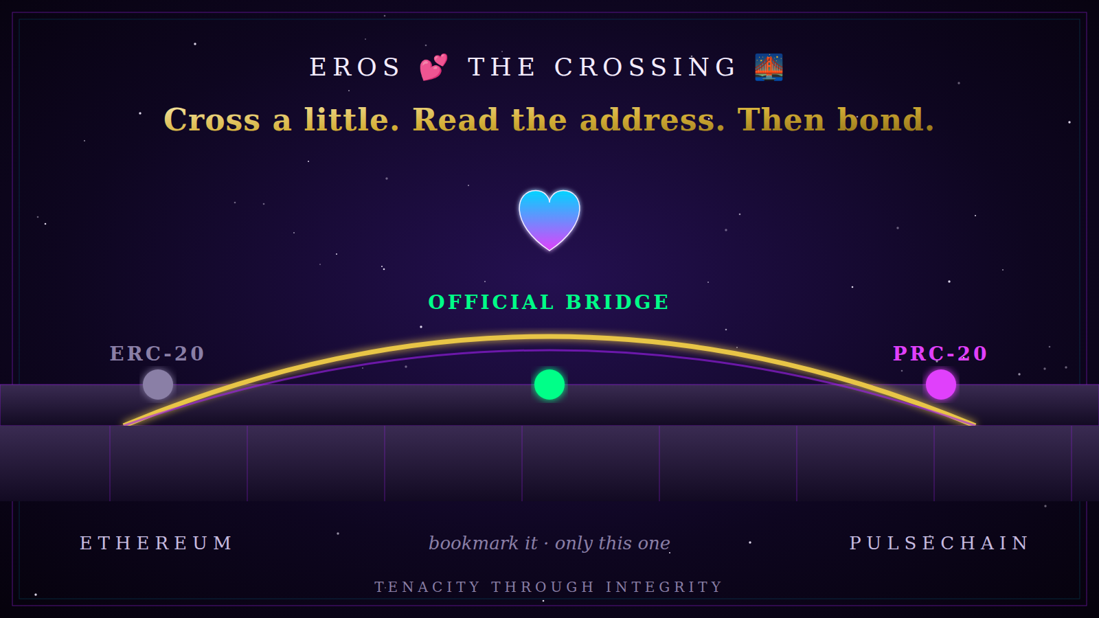 EROS · the crossing · cross a little, read the address, then bond